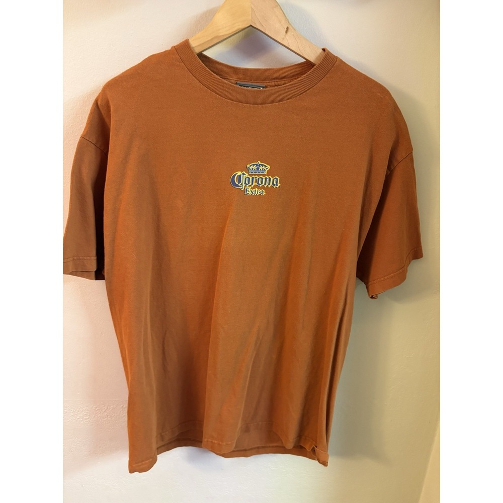 Vintage Y2K ODM Corona Beach T Mens XL Bottoms Up Orange Cotton Tee